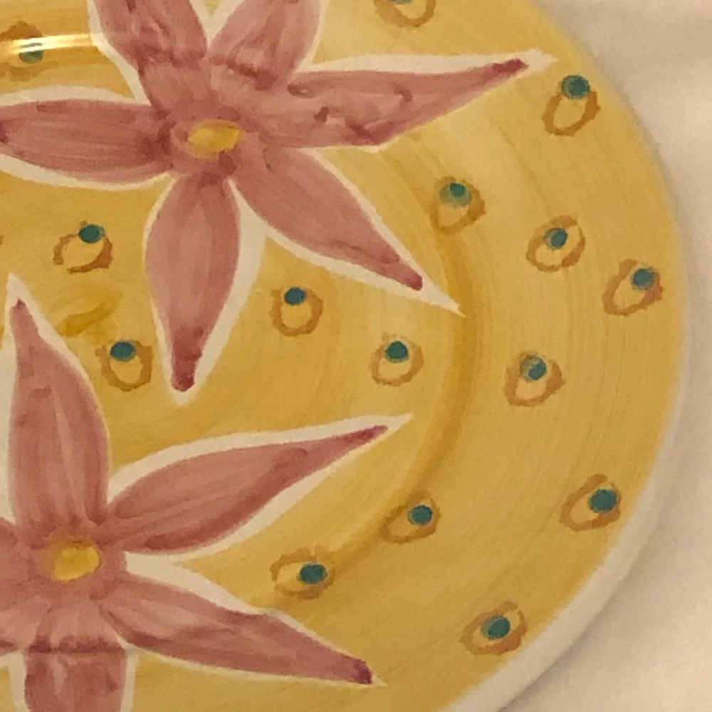 Pottery Barn Yellow and Pink Floral Dinner Plate